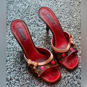 Authentic Louis Vuitton Murakami Cerise Mules - monogram cherry kitten heels 39